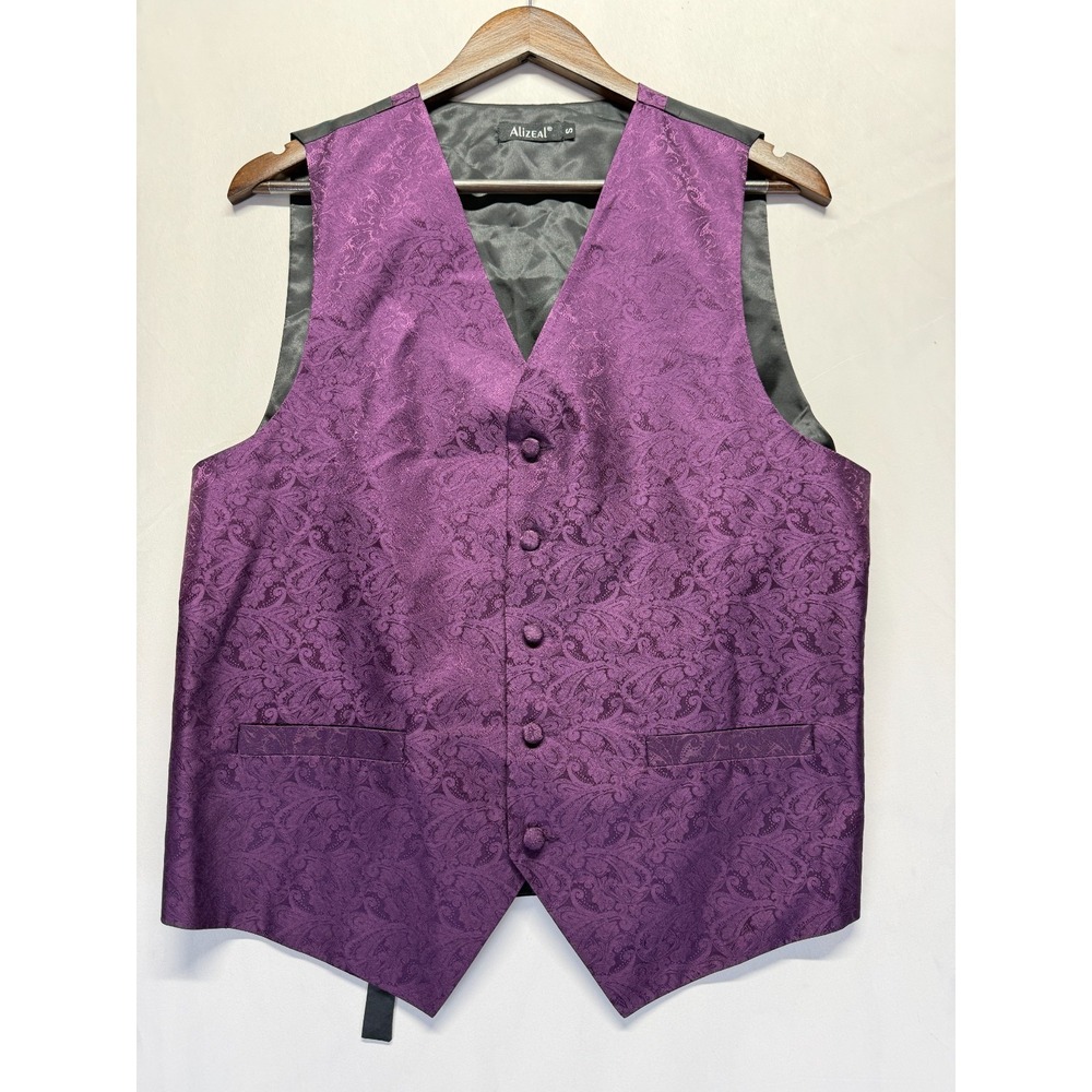 Alizeal Waistcoat Mens S Purple Jacquard Paisley Single‎ Breasted Wedding Formal